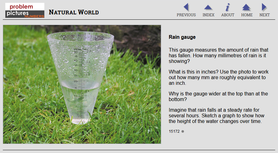 Problem Pictures Numbers sample screen - rain gauge