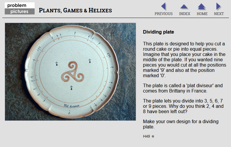 Problem Pictures sample screen - Dividing plate (task page)