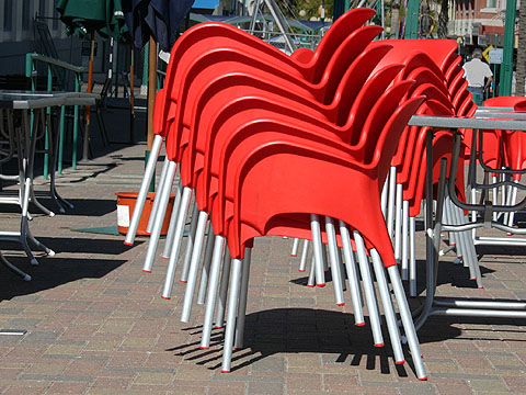 Stack of red chairs